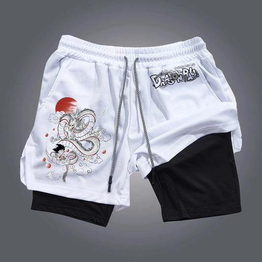 Short double couche blanc et noir Dragon Ball - Shenron devant soleil rouge