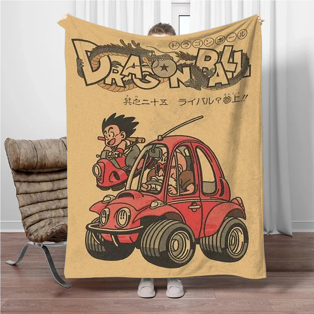 Beige Dragon Ball Plaid - Goku und Bulma im roten Auto
