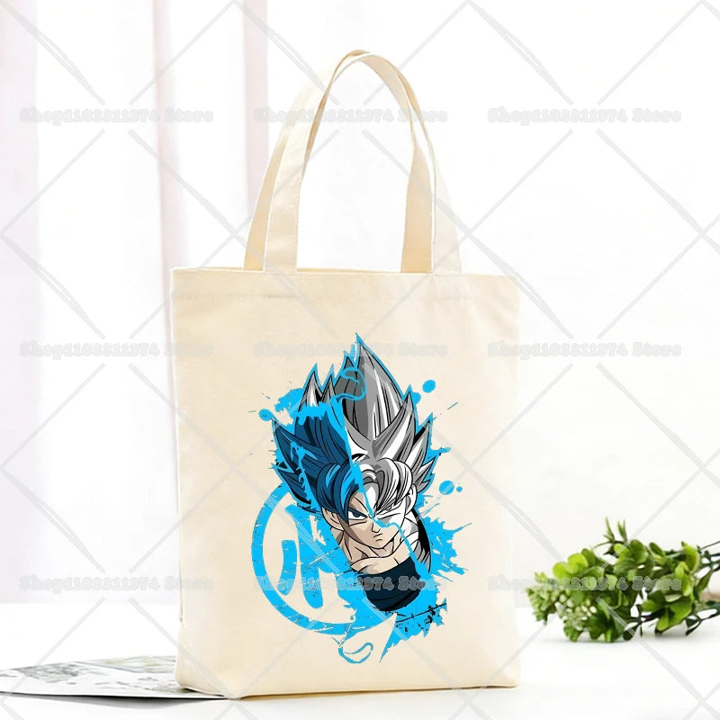 Borsa tote beige Dragon Ball - Goku e scritta verticale