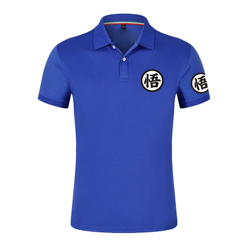 Blue Polo King Dragon Ball - kanji Go on chest and sleeve