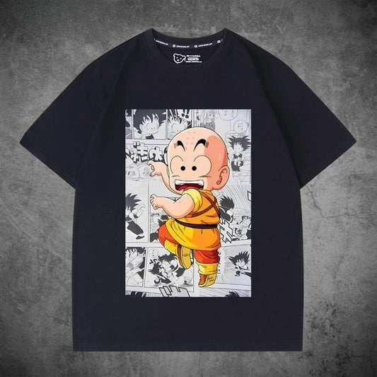 T-shirt noir pour enfant Dragon Ball Krilin enfant souriant