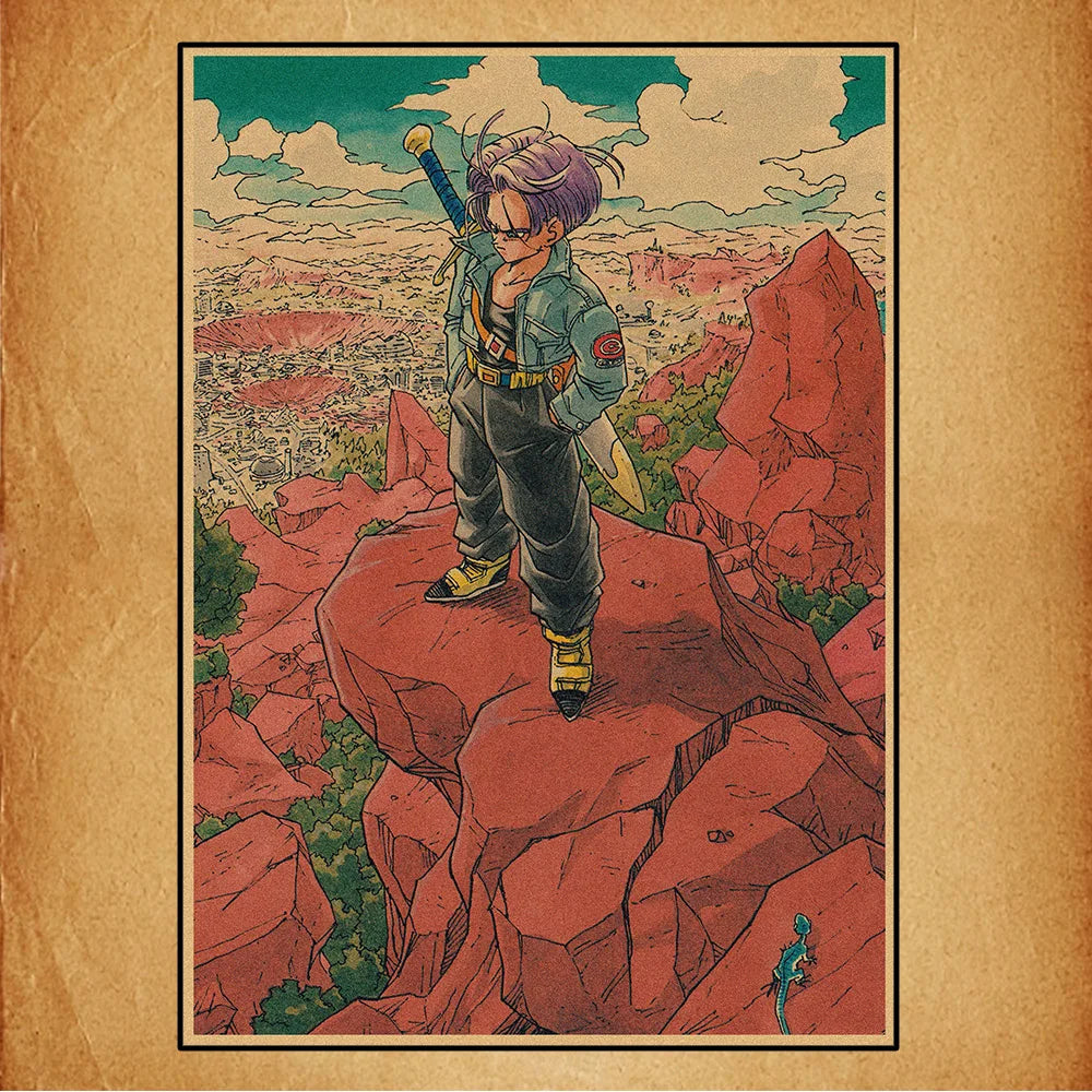 Affiche rétro Dragon Ball - Trunks en tenue d'explorateur