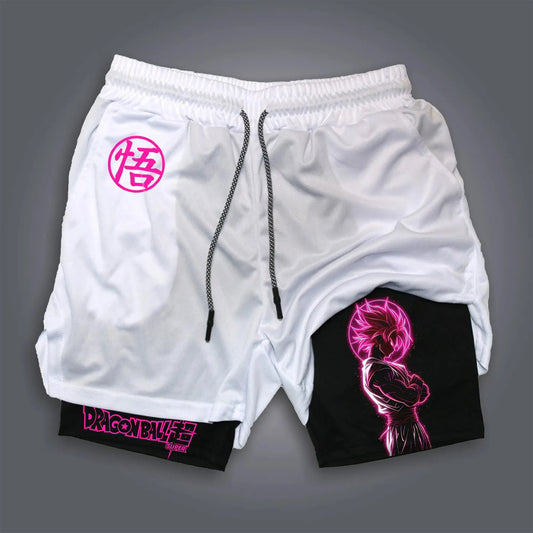 Short double couche blanc Dragon Ball - Black Goku Rosé en silhouette rose