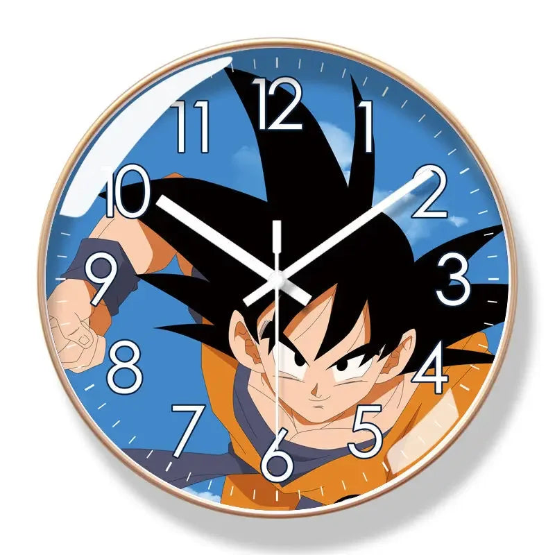 Horloge murale Dragon Ball - Portrait de Goku sur fond bleu et cadre doré