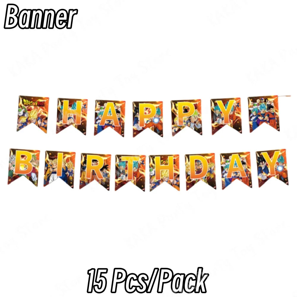 Guirlande Happy Birthday Dragon Ball - lettres jaunes et personnages