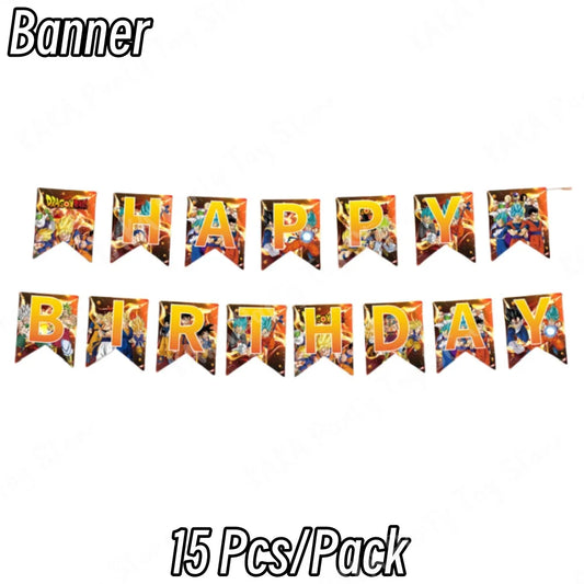 Guirlande Happy Birthday Dragon Ball - lettres jaunes et personnages