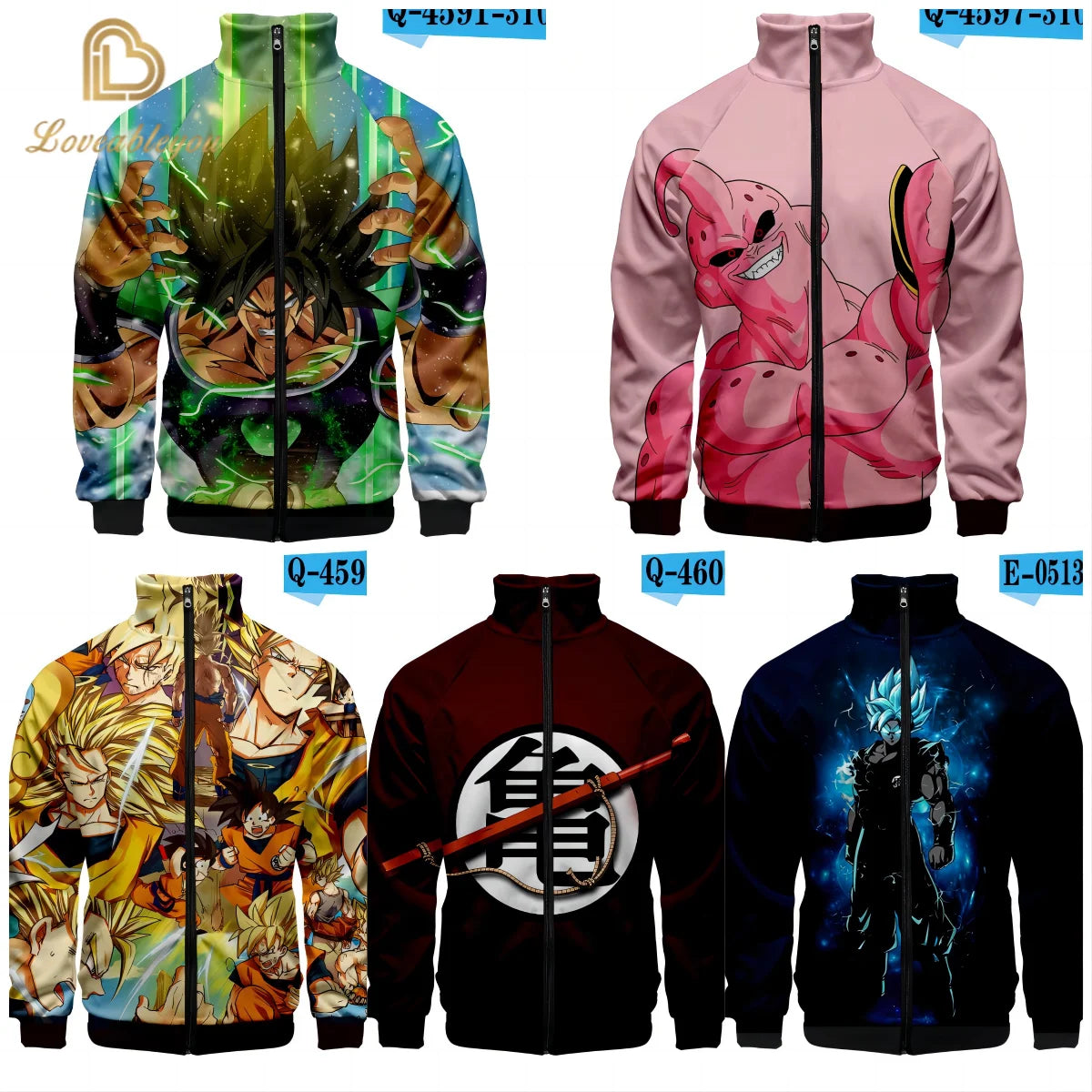 Turquoise and red Dragon Ball zipped jacket - Goku Blue in attack