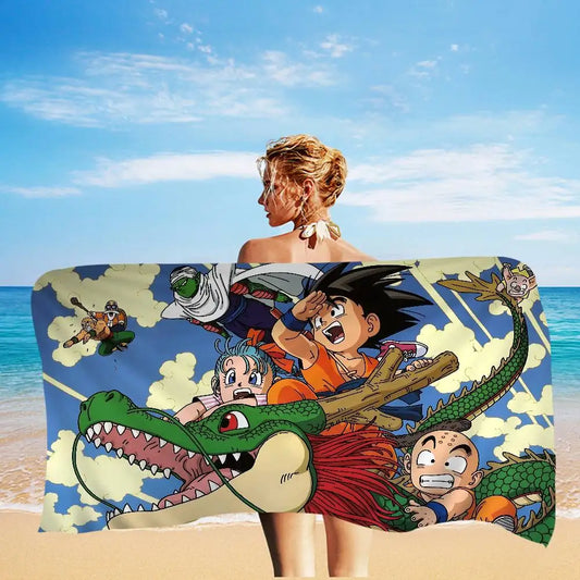 Dragon Ball Beach Towel - Goku and Friends on a Green Dragon