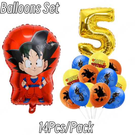 Ballons anniversaire 5 ans Dragon Ball - Goku enfant et chiffre doré