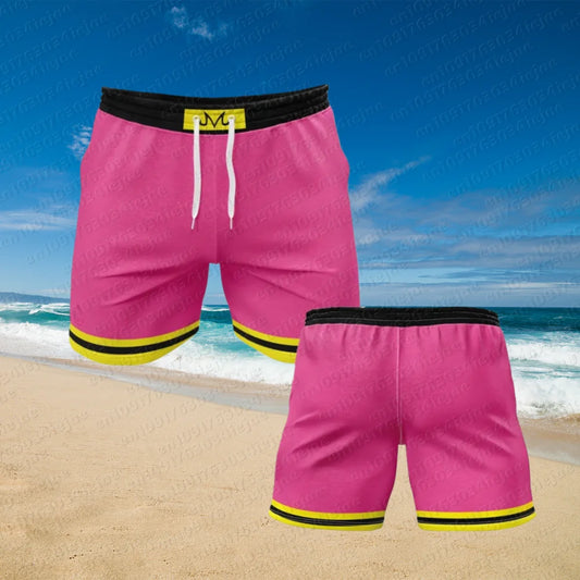 Maillot de bain short rose Dragon Ball - ceinture Majin et bordures jaunes