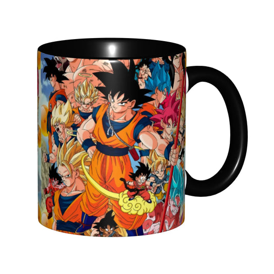 Mug noir Dragon Ball - Goku adulte et enfant avec leurs transformations