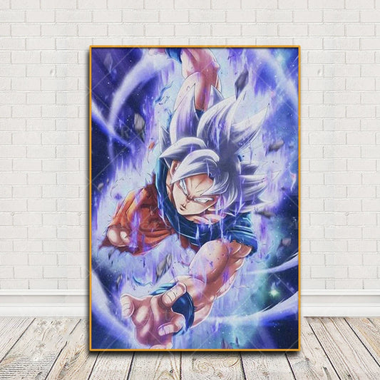 Poster vertical Dragon Ball - Goku Ultra Instinct en mouvement sur fond violet