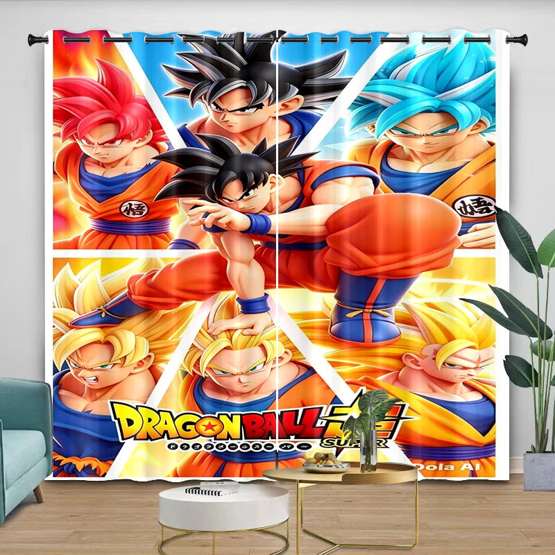 Rideaux bleus Dragon Ball - Goku enfant sur Shenron