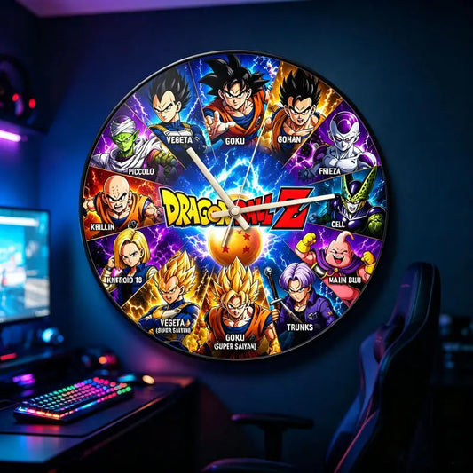 Horloge murale multicolore Dragon Ball - Goku et guerriers réunis