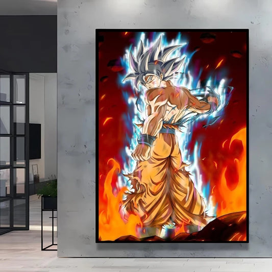 Poster on canvas Dragon Ball - Goku Ultra Instinct in the flames