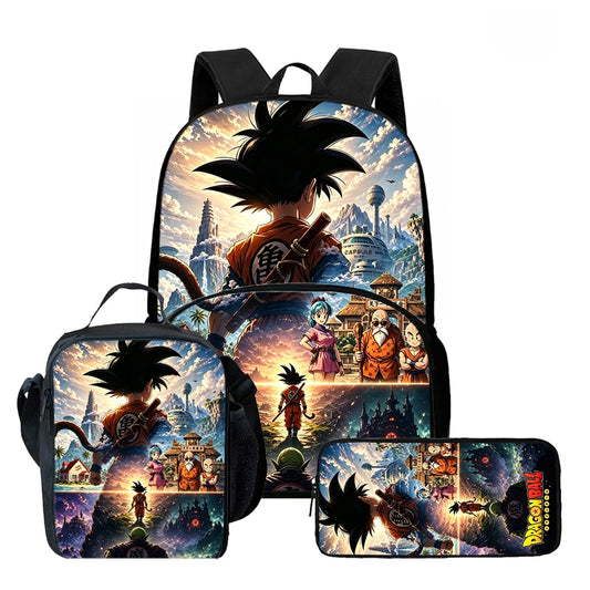 Ensemble sac à dos Dragon Ball - Goku enfant de dos et paysage