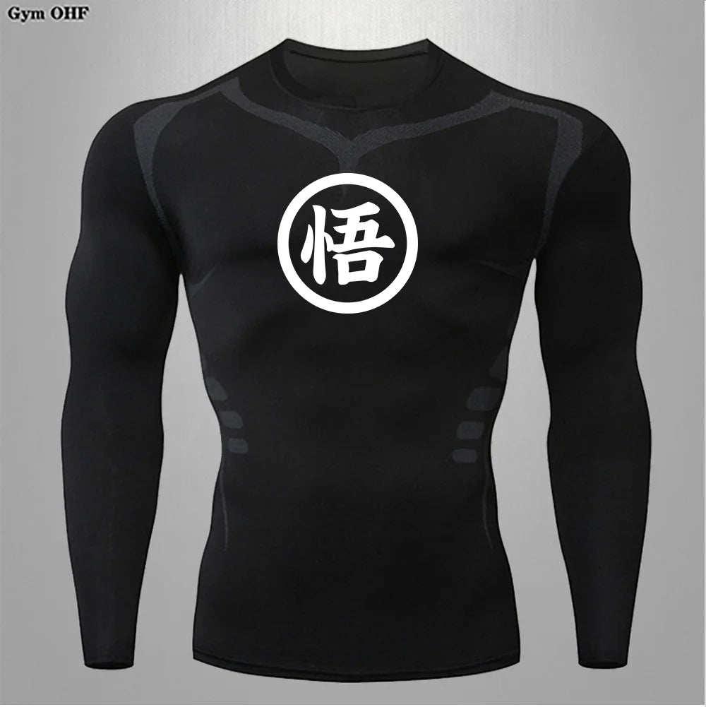 Graues Sportoberteil mit langen Ärmeln Dragon Ball - kanji Go black