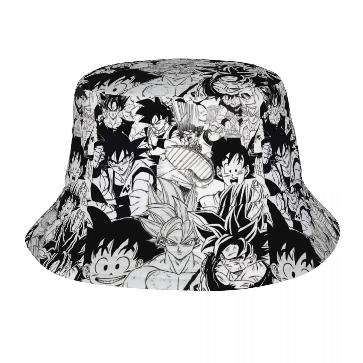 Gorro de pescador blanco y negro Dragon Ball - collage de personajes de manga