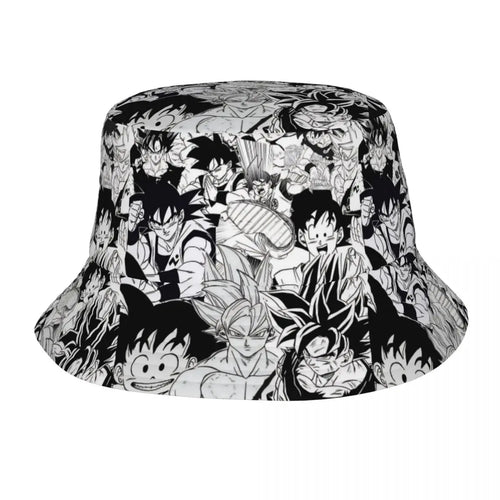 Gorro de pescador blanco y negro Dragon Ball - collage de personajes de manga