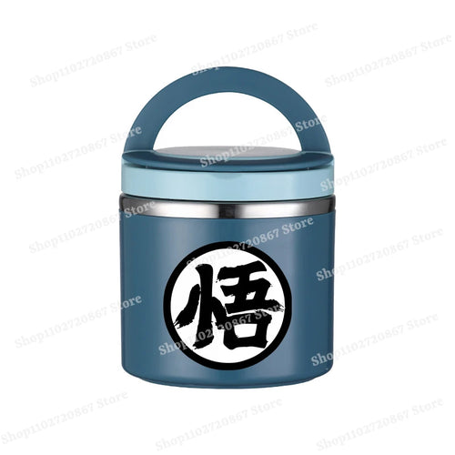 Round Blue Dragon Ball Lunch Box - kanji Go black on white disc