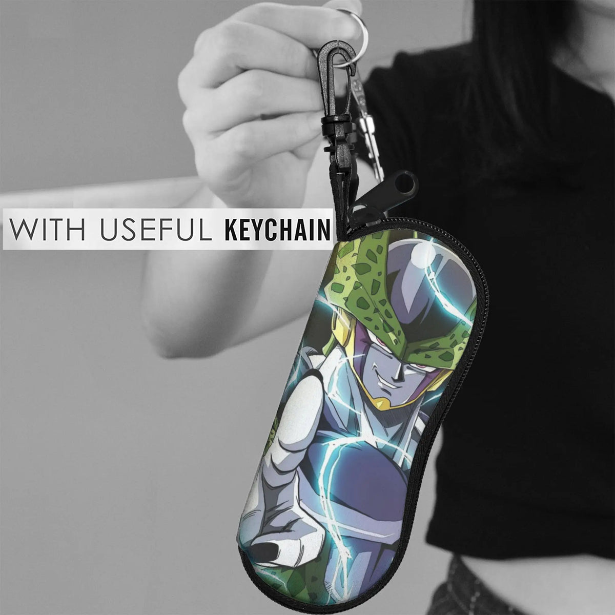 Étui à lunettes vert Dragon Ball - Cell et éclairs bleus