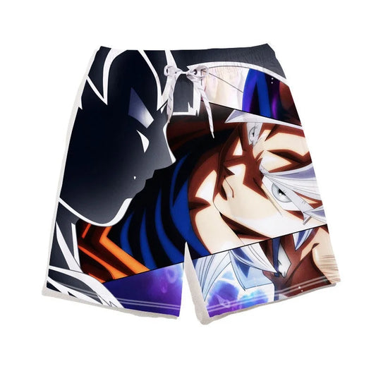 Short de bain noir et blanc Dragon Ball - Goku et portrait au regard argenté