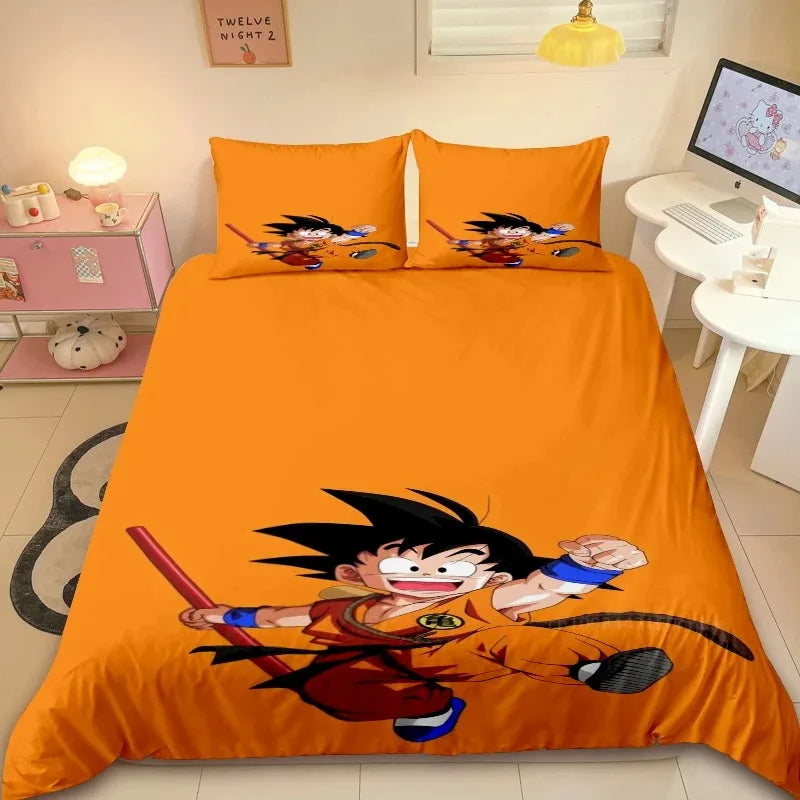 Copripiumino arancione Dragon Ball - Goku bambino e bastone nero