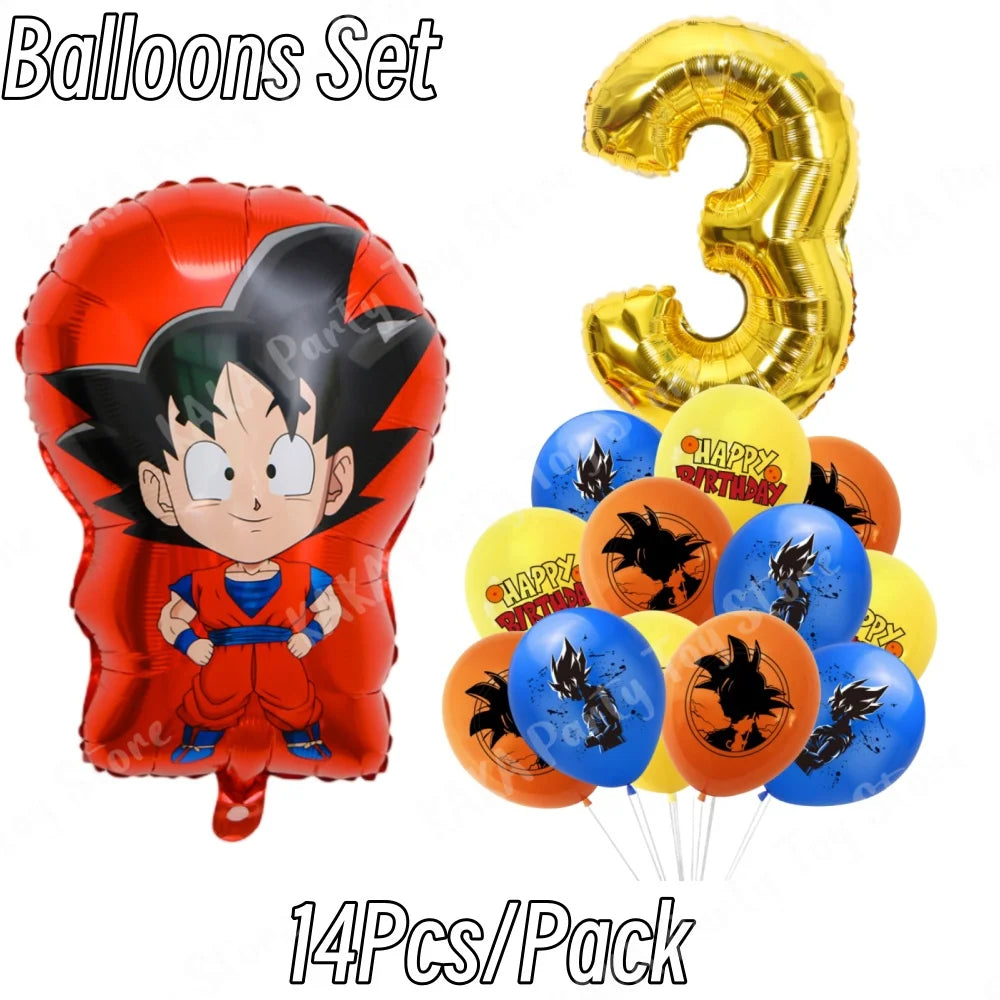 Geburtstagskugeln 3 Jahre Dragon Ball - junger Goku und goldene Zahl