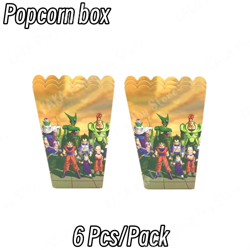 Boîtes à popcorn anniversaire Dragon Ball - Goku et les guerriers sur fond doré