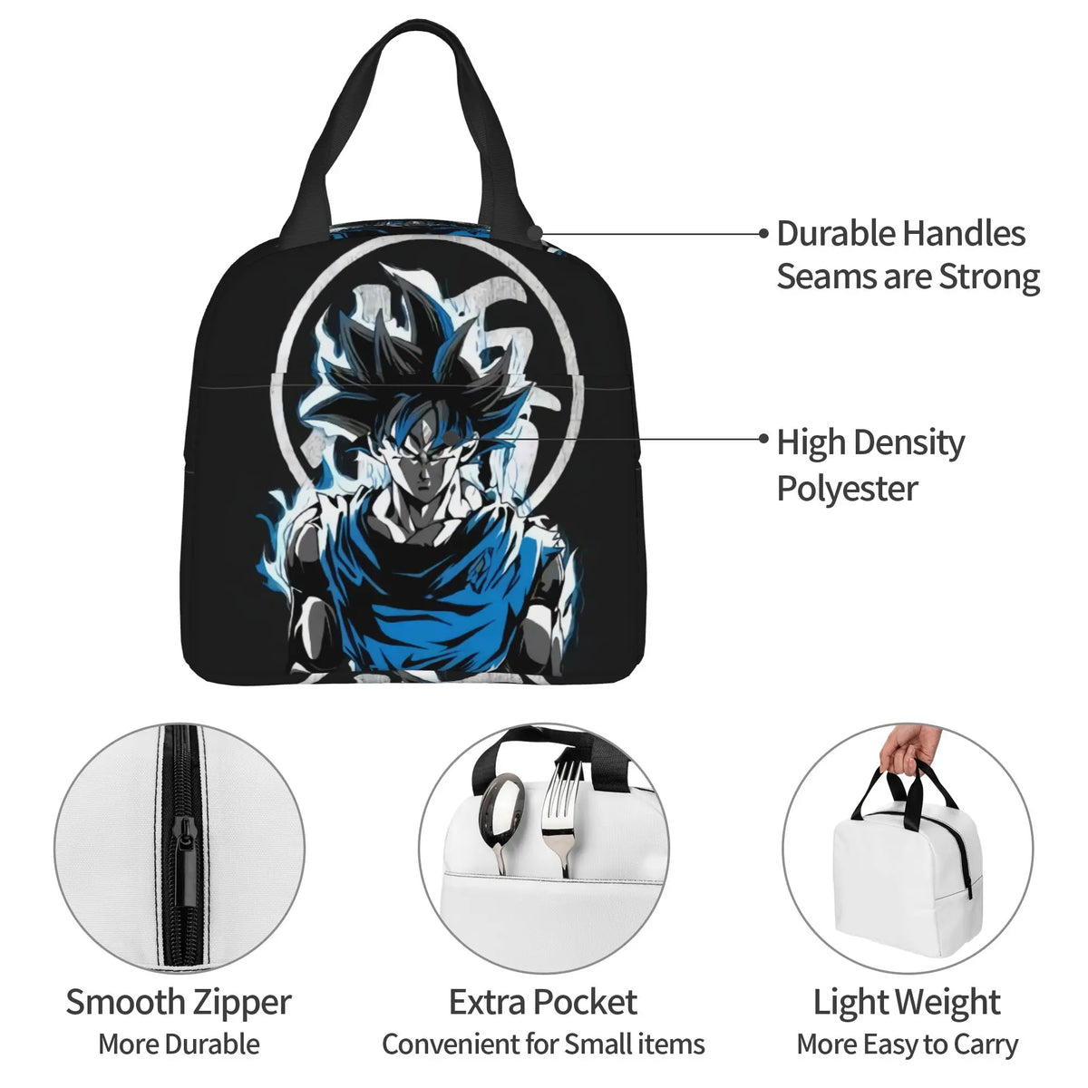 Bolsa de almuerzo negra y azul Dragon Ball - Goku y kanji Go