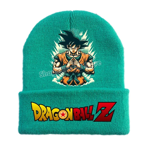 Bonnet à revers vert Dragon Ball - Goku assis dans une aura verte