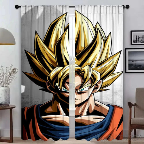 Dragon Ball Grey Curtains - portrait of Goku Super Saiyan
