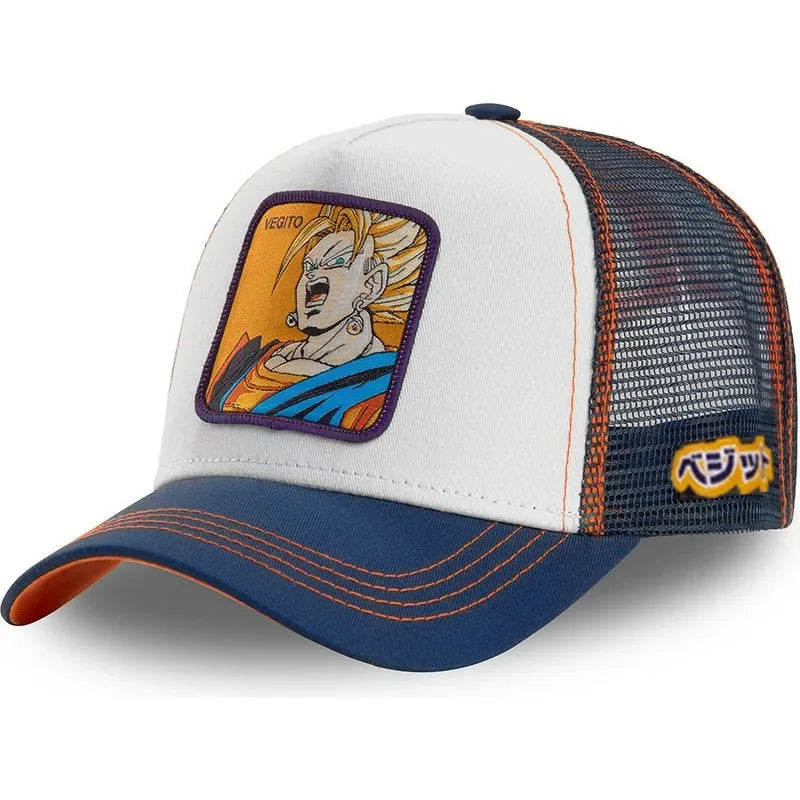 Gorra blanca y azul Dragon Ball - Vegeta Super Saiyajin gritando