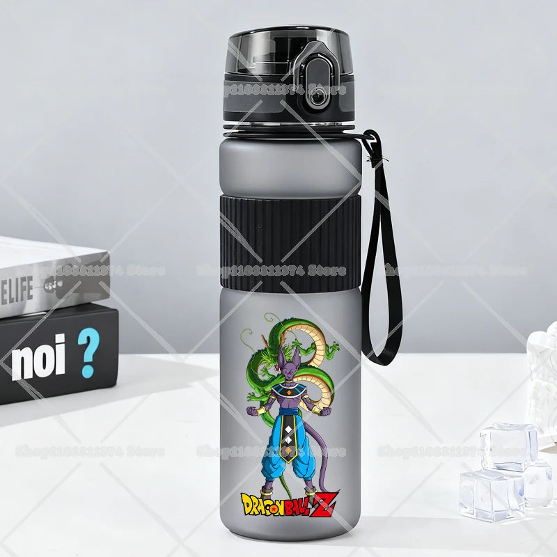 Gray water bottle with strap Dragon Ball - Goku child with Shenron