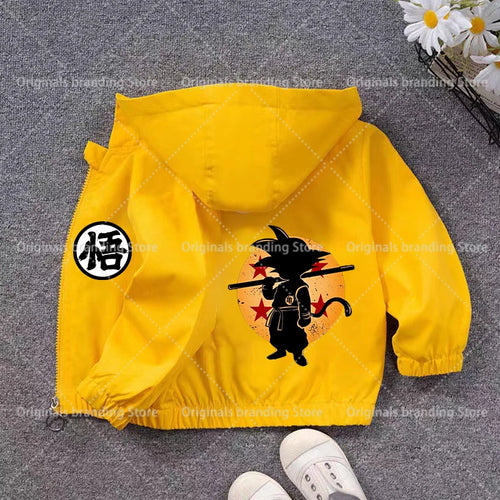 Gelbe Kapuze Jacke für Kid Dragon Ball - Figur des jungen Goku und Stick