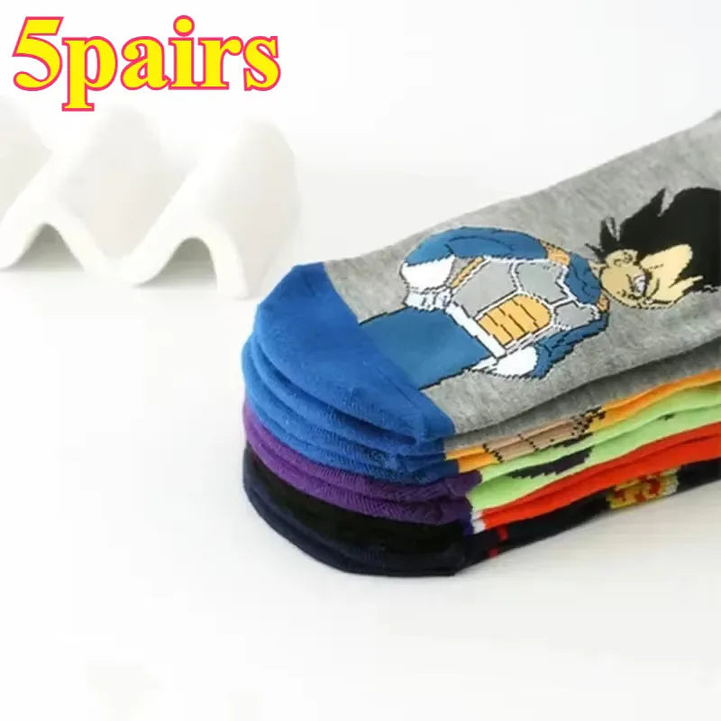 Lot de cinq paires de chaussettes courtes Dragon Ball - Goku Vegeta Piccolo et symboles