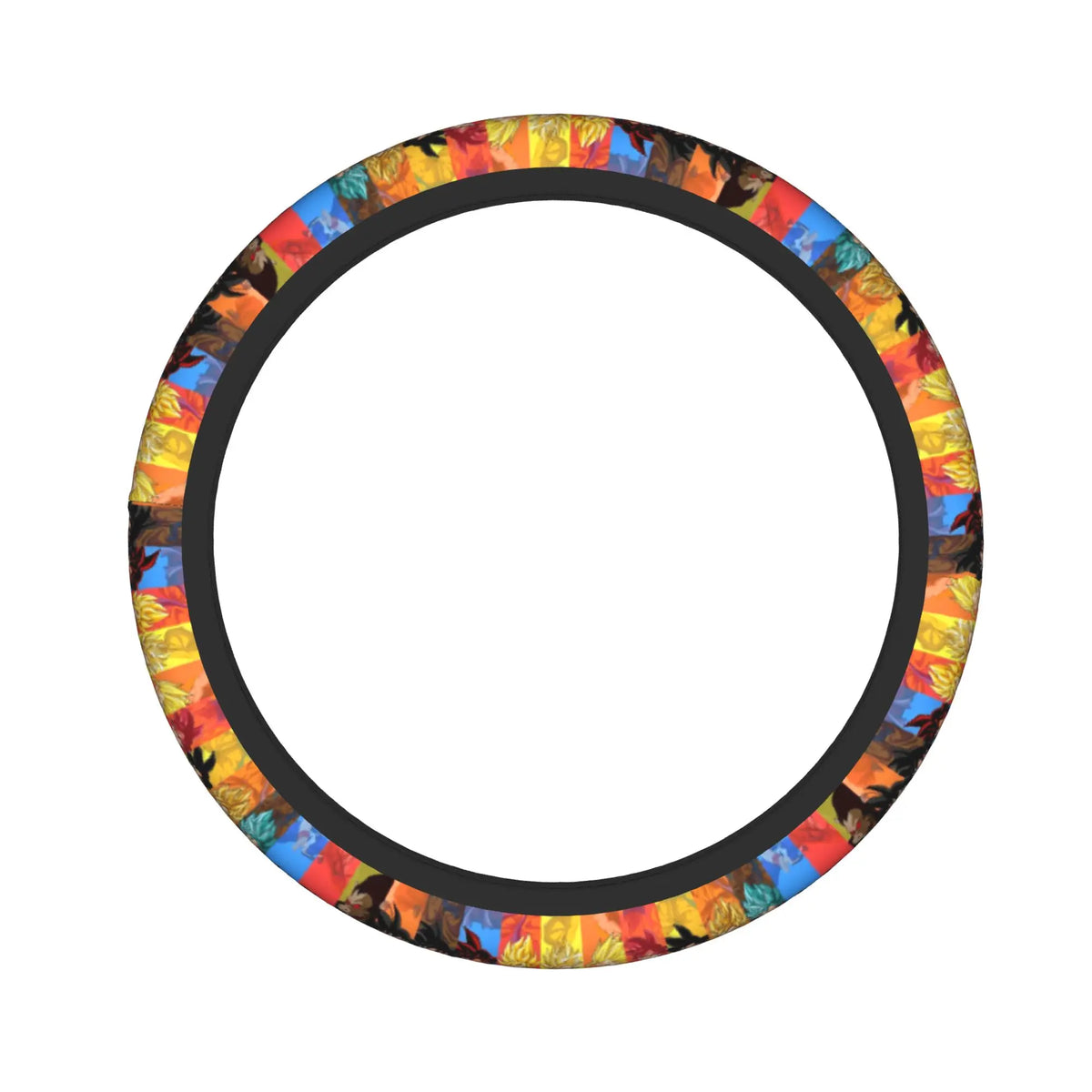 Dragon Ball steering wheel cover - Goku and warriors on orange background