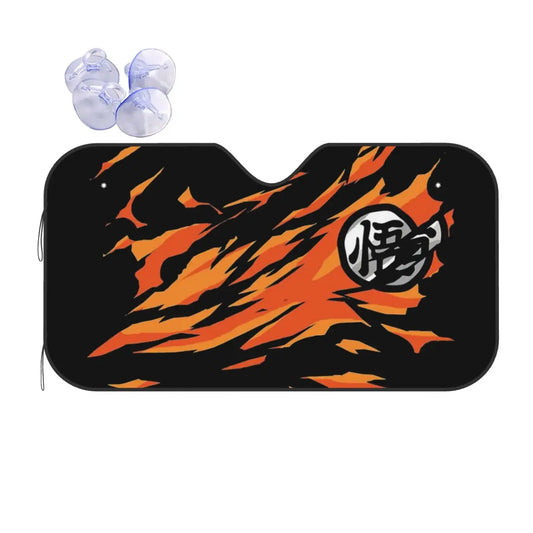 Pare-soleil voiture noir Dragon Ball kanji Go et marques orange