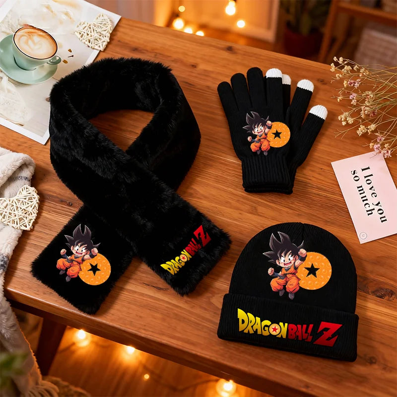 Set Schal und schwarze Handschuhe Dragon Ball - Goku Chibi und Buchstabe K