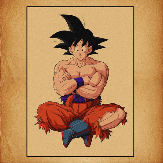 Affiche rétro Dragon Ball - Goku en méditation les bras croisés
