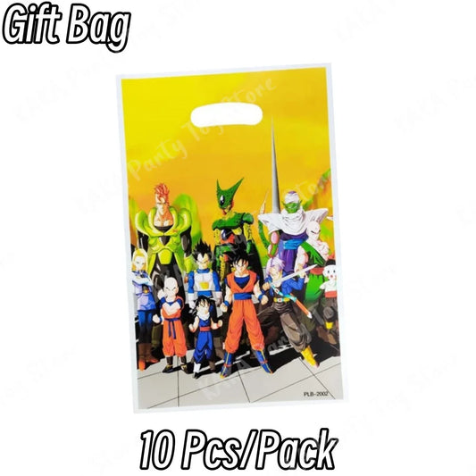 Geburtstagsgeschenktaschen Dragon Ball - Goku und Kämpfer auf gelbem Hintergrund