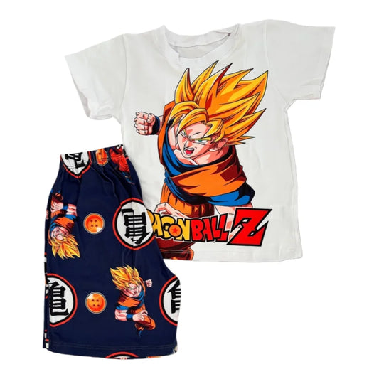 Pyjama blanc et bleu marine Dragon Ball - Goku Super Saiyan et boules de cristal