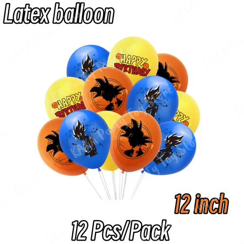 Ballons anniversaire jaunes orange et bleus Dragon Ball - silhouettes Saiyan