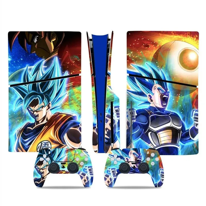 Pegatina para consola Dragon Ball - Shenron y Goku Super Saiyajin sobre fondo verde