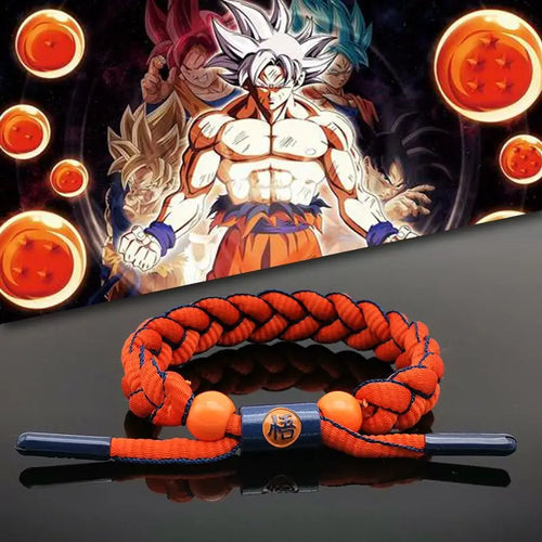 Pulsera trenzada naranja Dragon Ball - kanji Go y cuentas naranjas