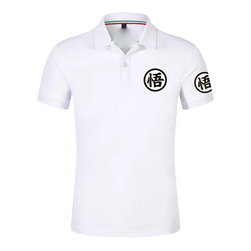 White Polo Dragon Ball - kanji Go on chest and sleeve