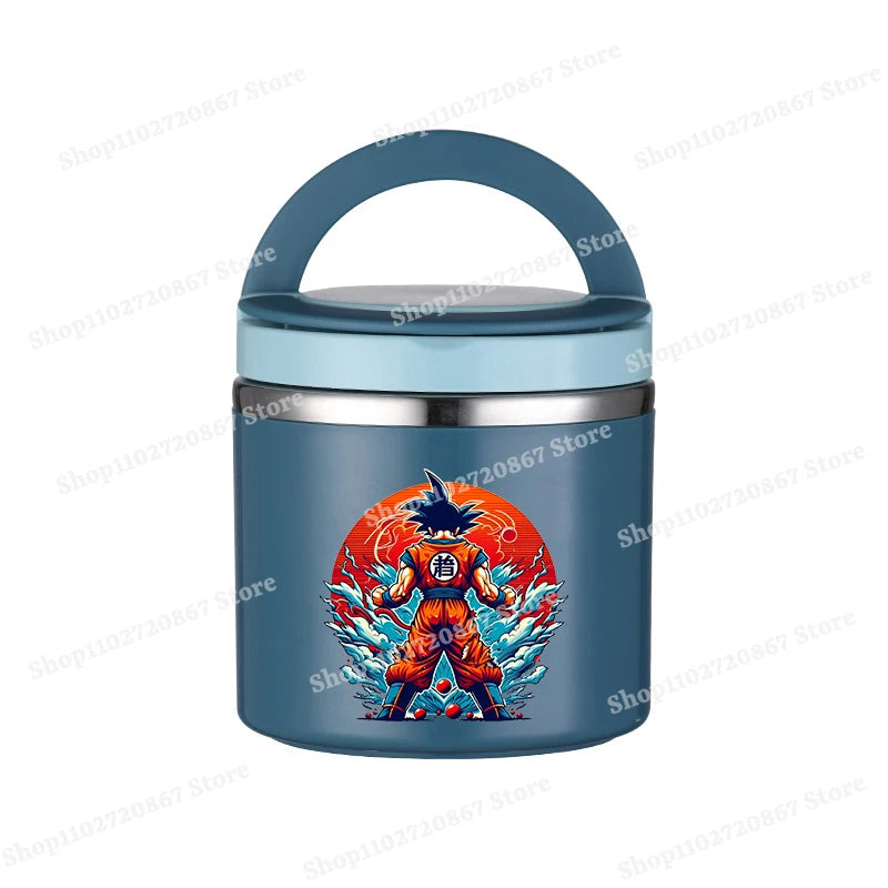 Round blue lunch box Dragon Ball - Goku at the center of its transformations