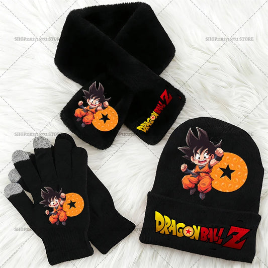 Schwarzer Dragon Ball Schal und Handschuhe - Goku Chibi und Brief O