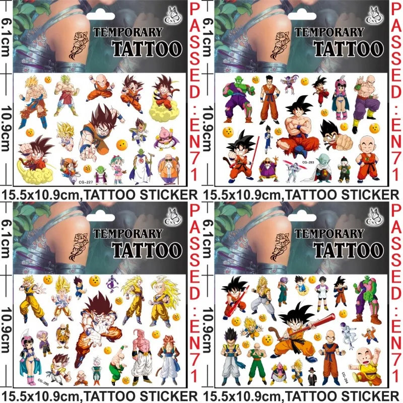 Dragon Ball tijdelijke tattoos - Goku en chibi karakters