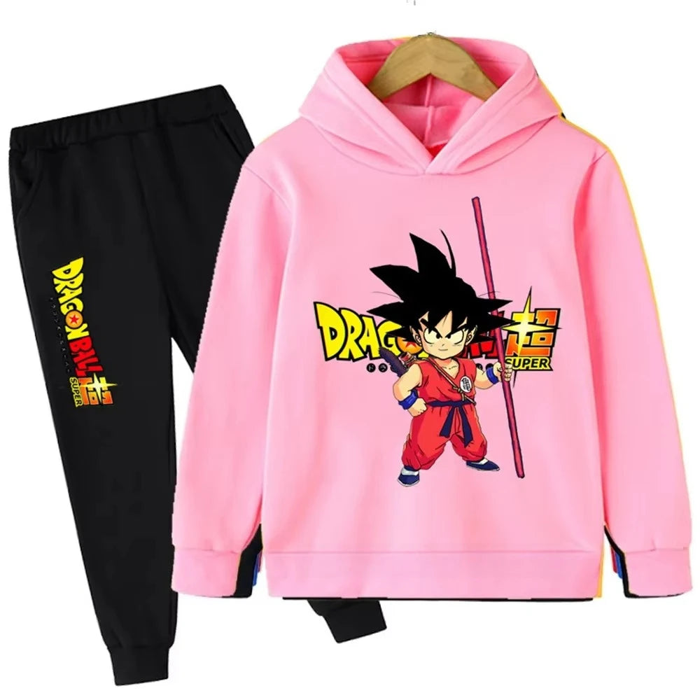 Pinker und schwarzer Trainingsanzug für Kinder Dragon Ball - junger Goku mit rotem Stock